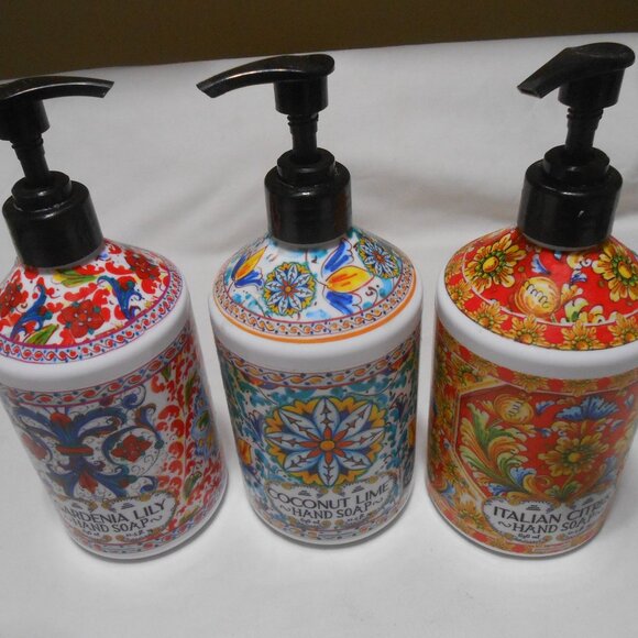 LOT 3 HOME & BODY CO. COLORFUL SOAP DISPENSER CONTAINERS PUMP STYLE 21.5 FL OZS. - Picture 1 of 9